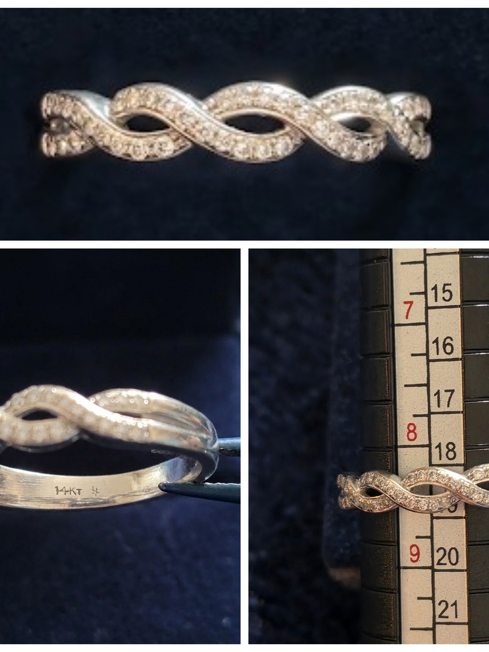 14 k White Gold Diamond Infinity Wave Band - Pave set - 8.5